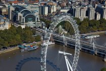 UK, London, London Eye, Charing Cross railway station and river Thames — Stock Photo