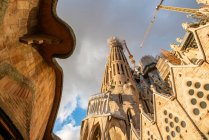 Spain, Barcelona, Low angle view of La Sagrada Familia cathedral — Stock Photo