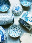 Collezione di porcellana cinese blu e bianca — Foto stock