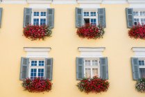 Áustria, St. Wolfgang im Salzkammergut, janelas com persianas e flores — Fotografia de Stock