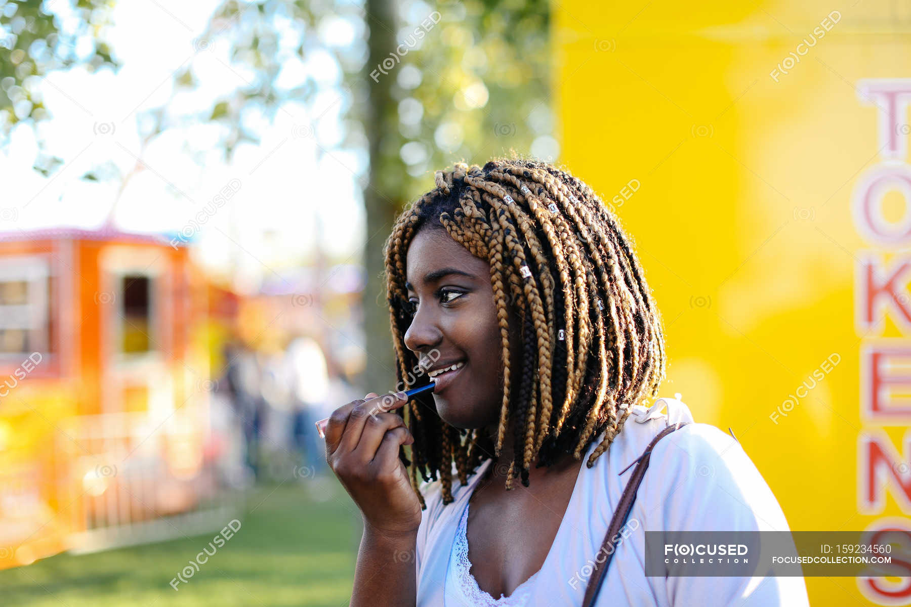 Teenage girl at funfair — female, only one teenage girl - Stock Photo ...