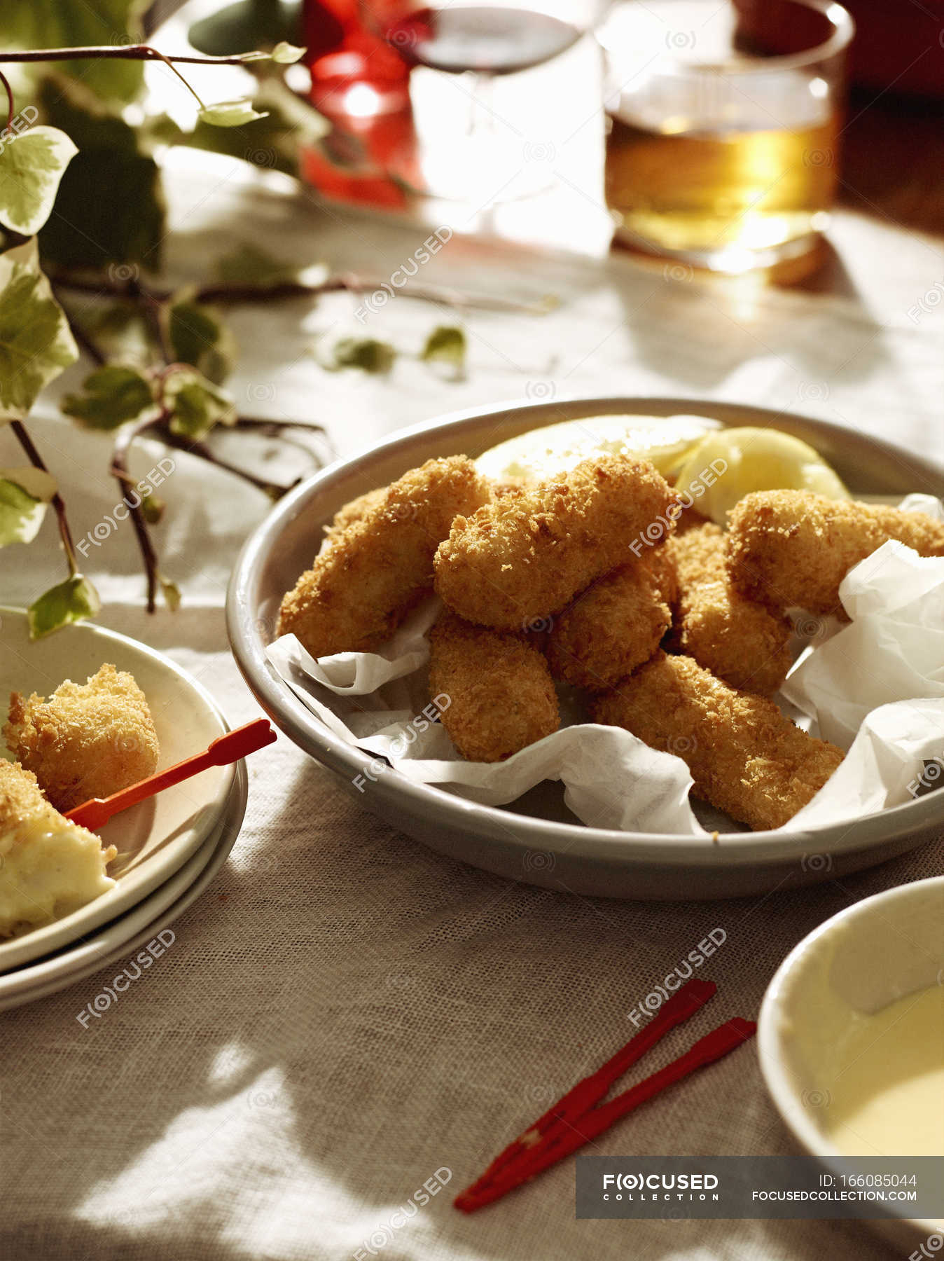 Salted cod croquettes with lemon and beer — bowl, delicious Stock