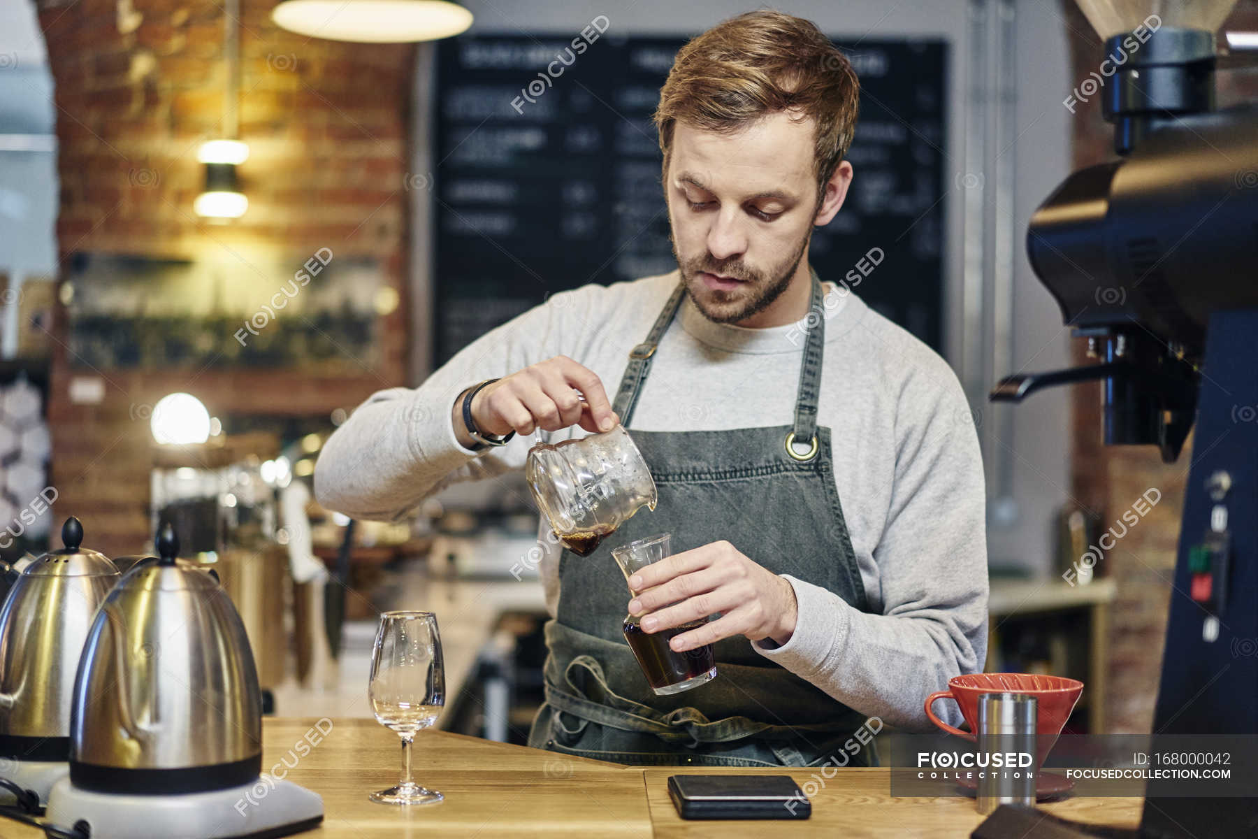 Caucasian male barista at work — drink, United Kingdom - Stock Photo ...