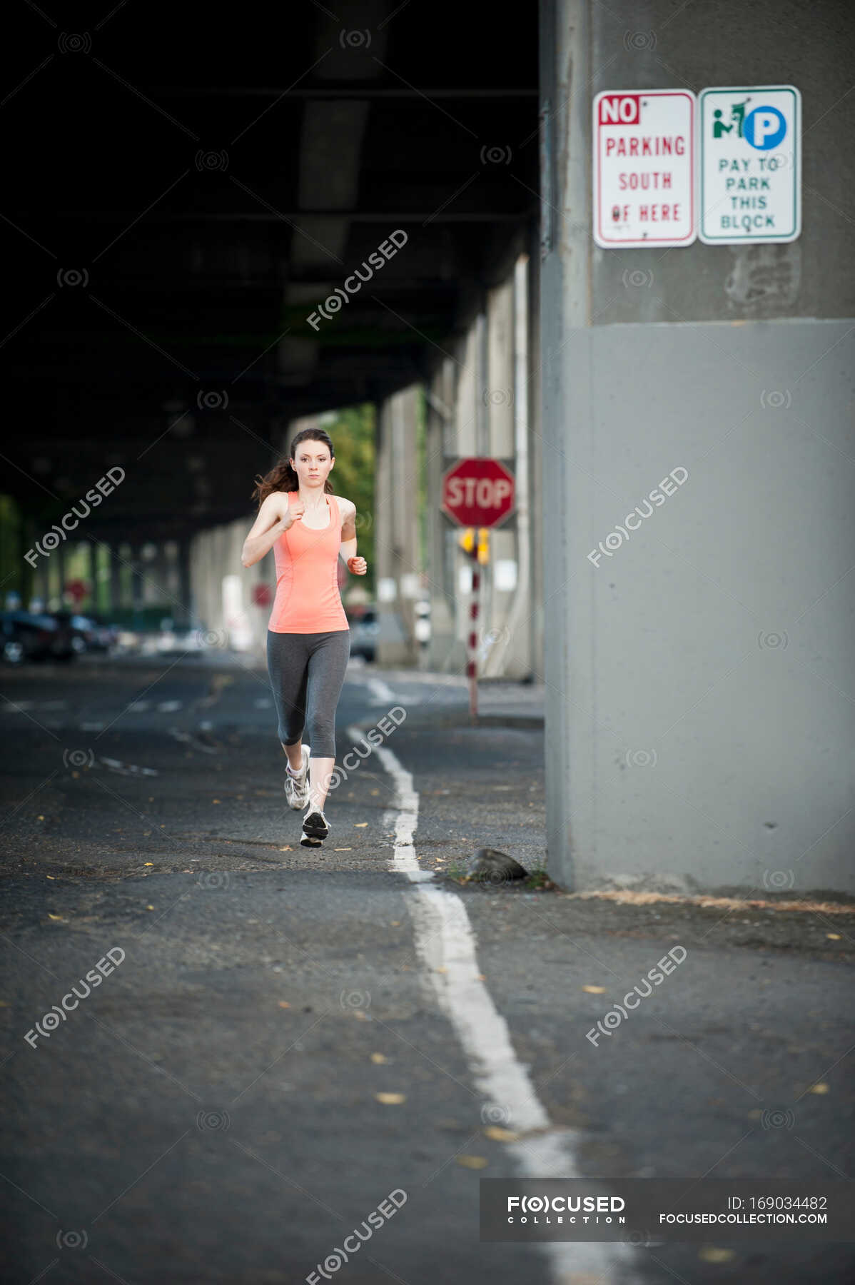 Woman running on city street — On the go, one person - Stock Photo ...