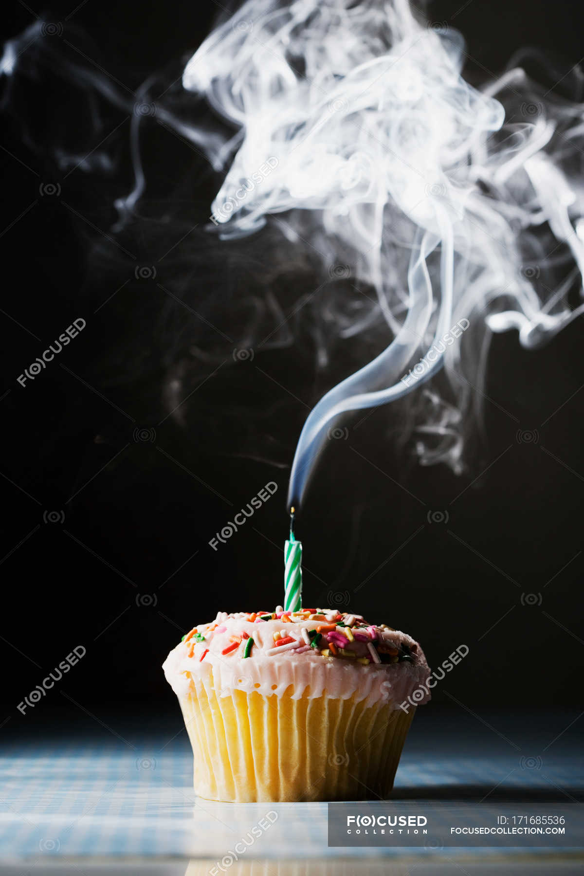 Closeup shot of birthday cake with candle on black background — sweet,  Studio Shot - Stock Photo | #171685536