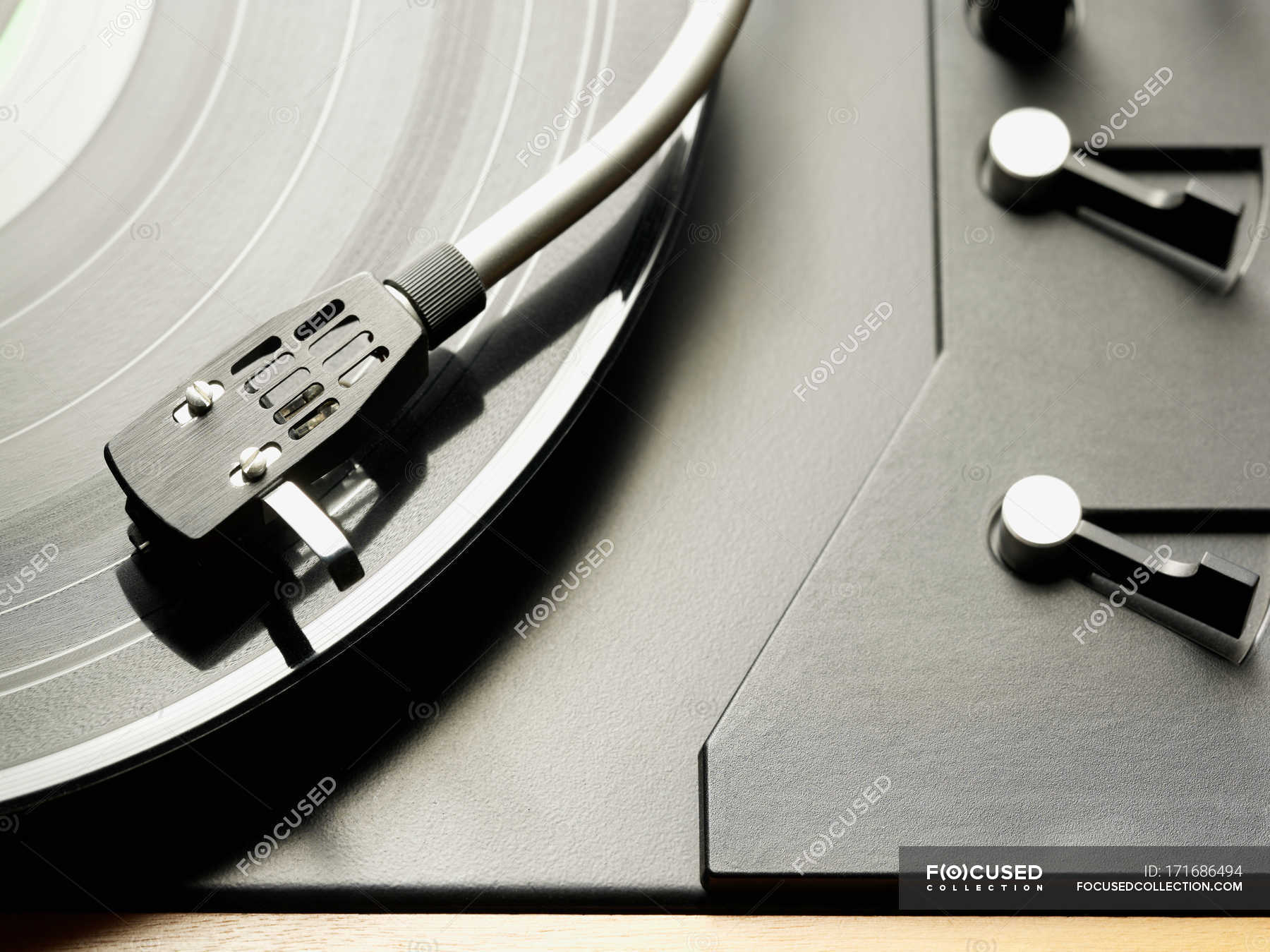 View Of Vinyl Record In Player Close Up Minimalistic In High Resolution Stock Photo