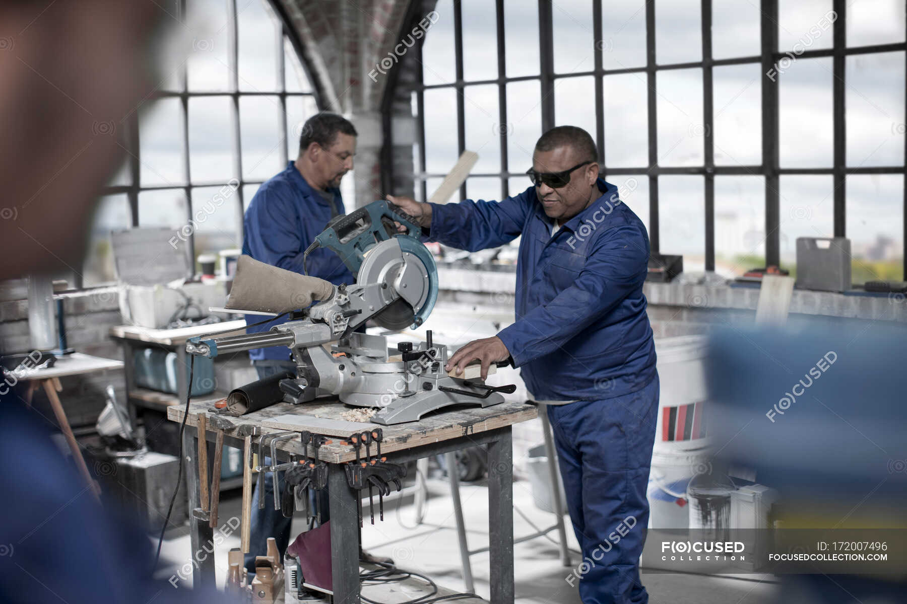 Cape Town, South Africa, machinist cutting out wood with a circular saw