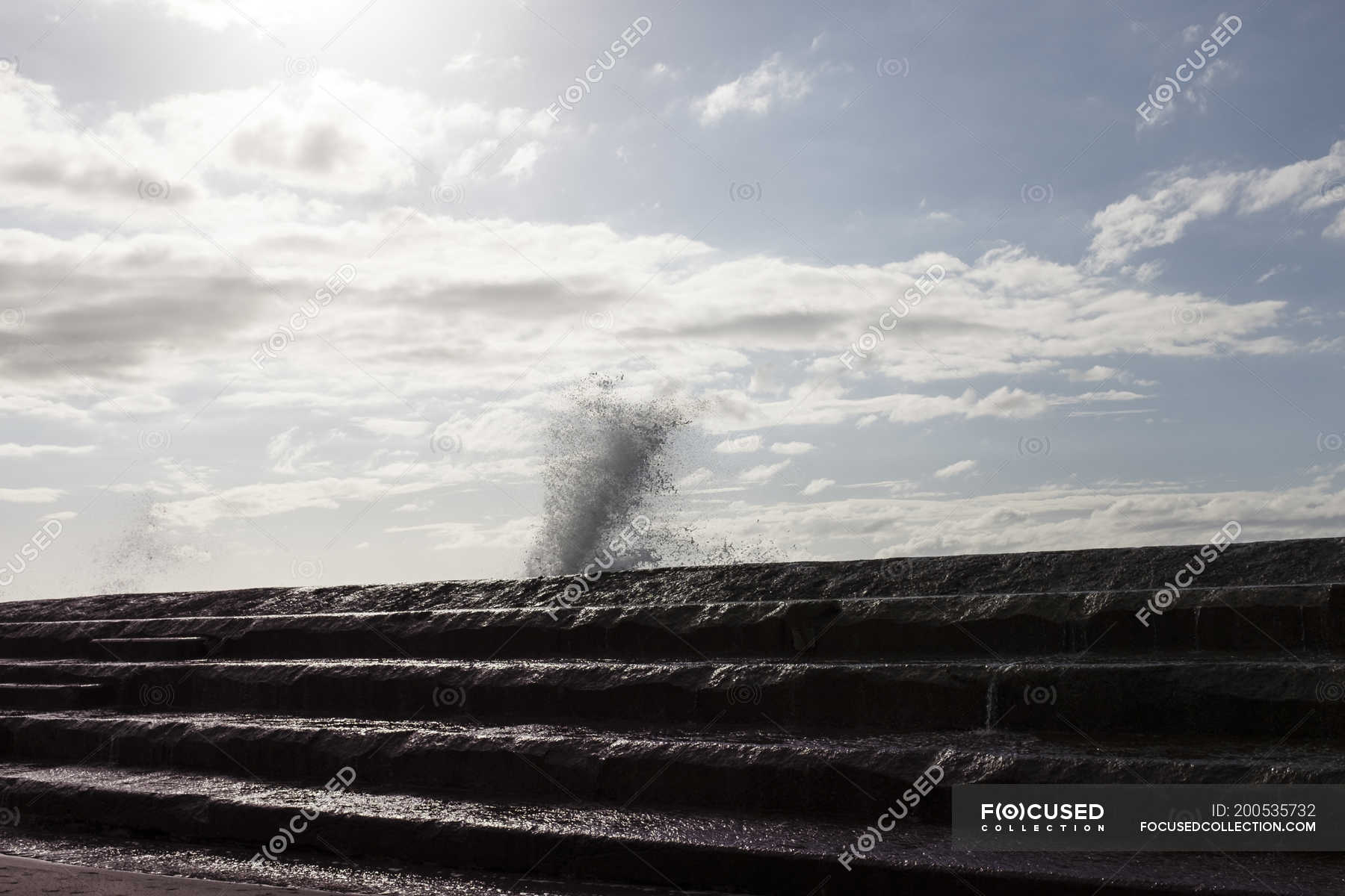 Waves Crashing Against Sea Wall, Santa Cruz De Tenerife, Canary Islands ...