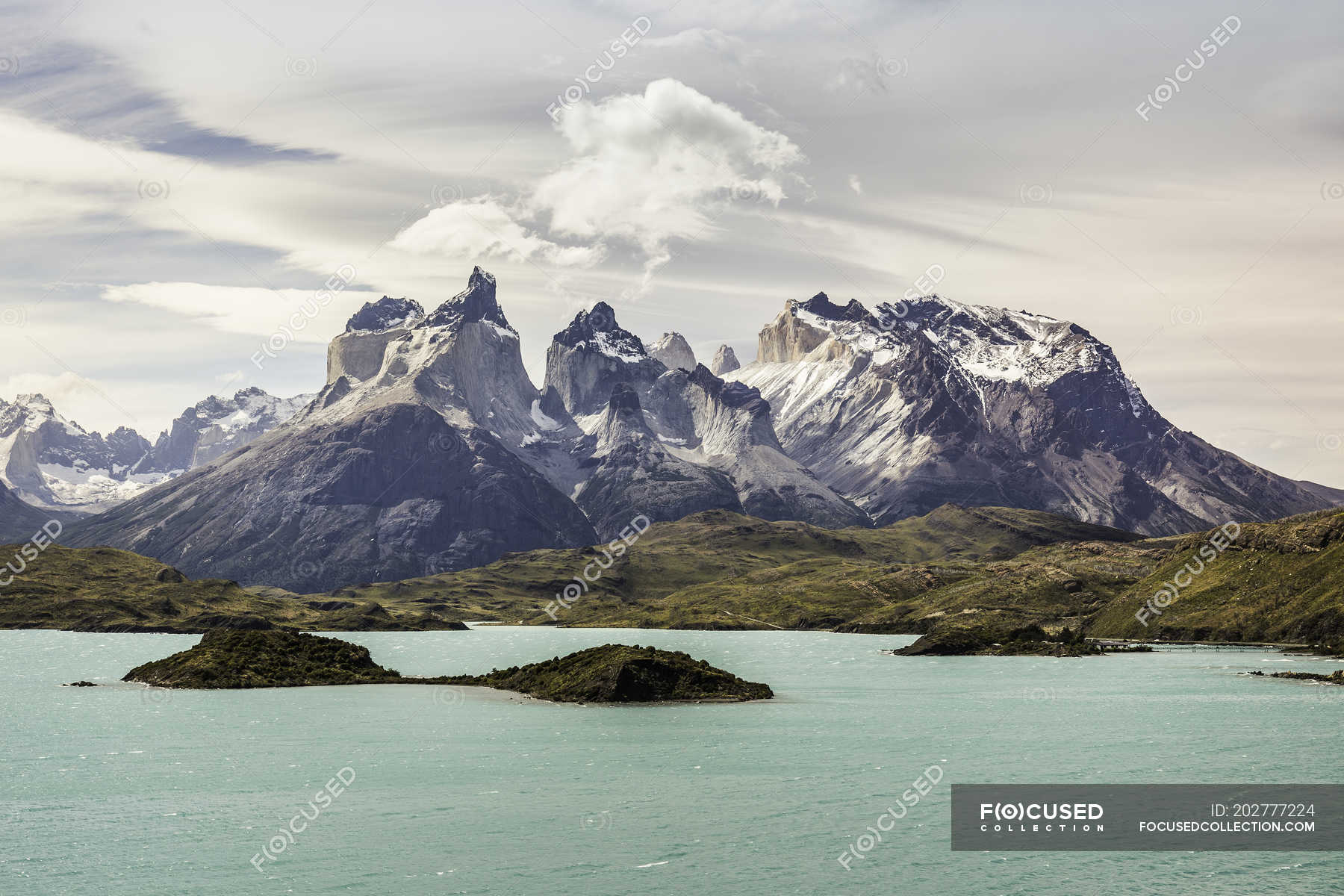 Turquoise lake and Cuernos del Paine, Torres del Paine National Park