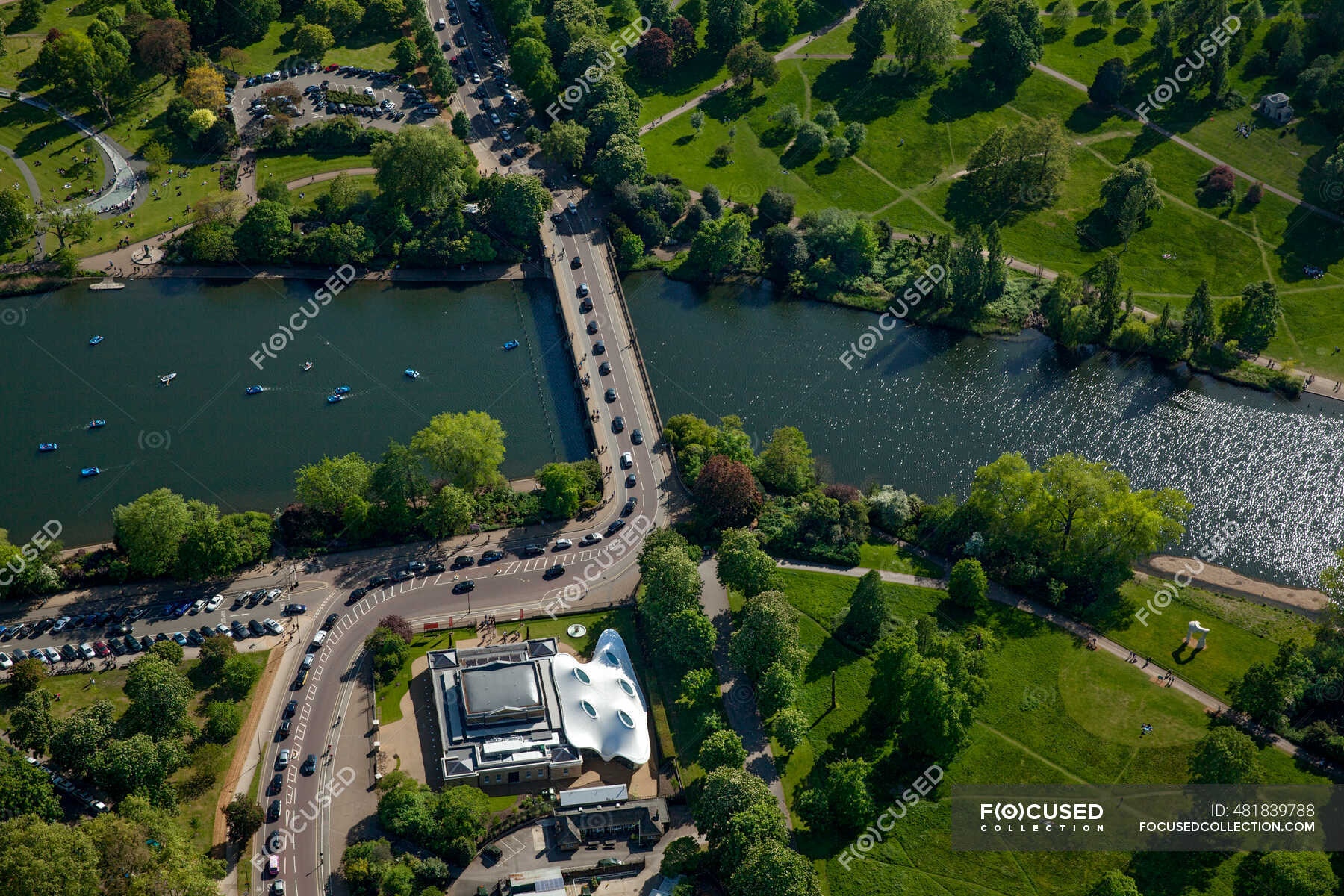Uk London Aerial View Of Hyde Park And Bridge Over The Serpentine