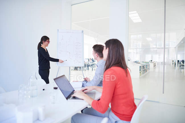 Colleagues in office watching presentation — Stock Photo