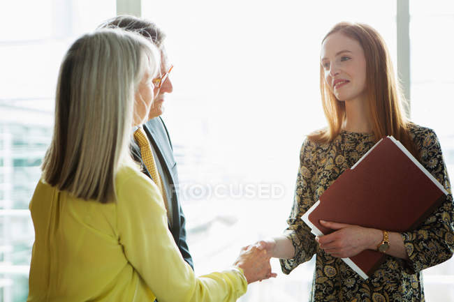 Business colleagues making introductions — Stock Photo
