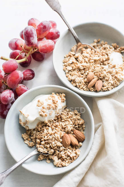 Ciotole di cereali e yogurt — Foto stock