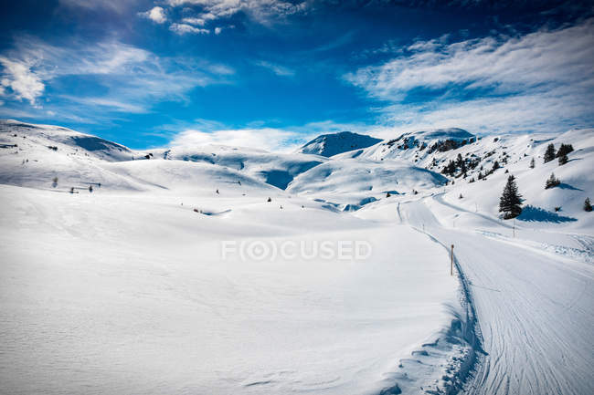 Лыжный склон на заснеженном пейзаже — стоковое фото