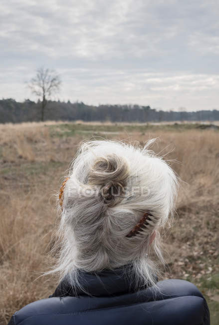 Mujer mayor de pelo gris - foto de stock