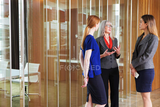 Femmes d'affaires debout avoir la discussion — Photo de stock