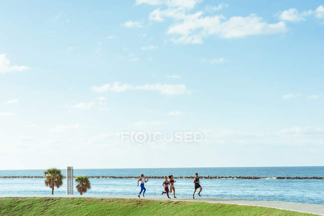 Trois femmes s'entraînent, courent — Photo de stock