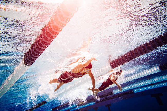 Nuotatori che fanno freestyle in corsia — Foto stock
