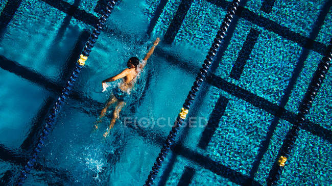 Вид сверху на пловца в бассейне — стоковое фото