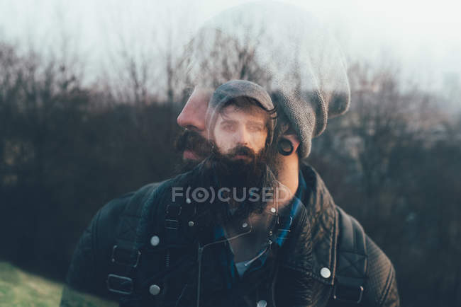 Bearded young male hipster — Stock Photo