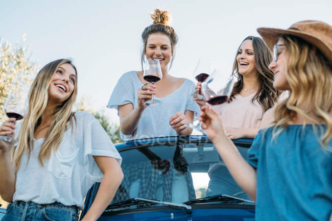 Amici che bevono vino — Foto stock