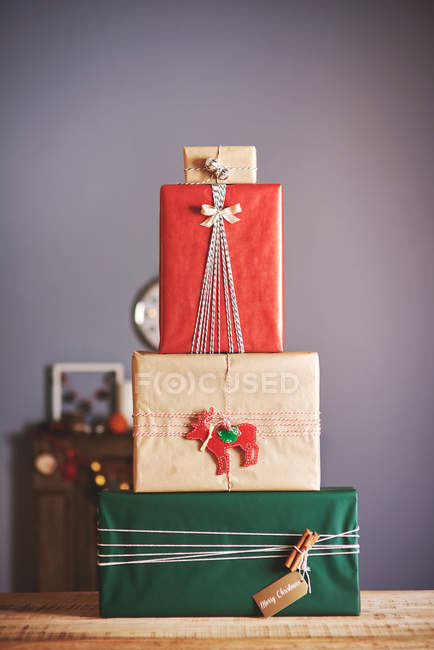 Stack of christmas presents — Stock Photo