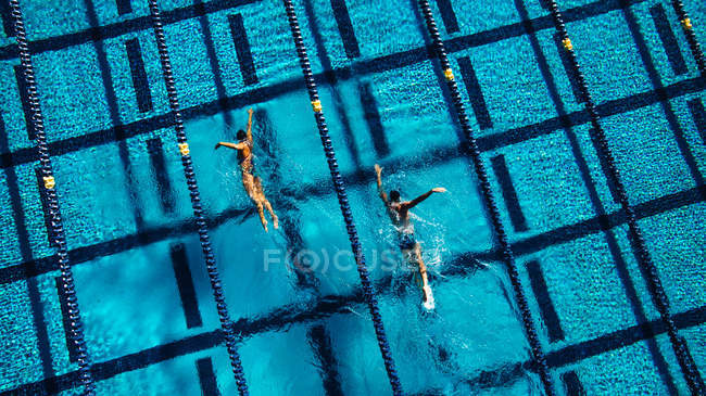 Blick von oben auf Schwimmer im Becken — Stockfoto