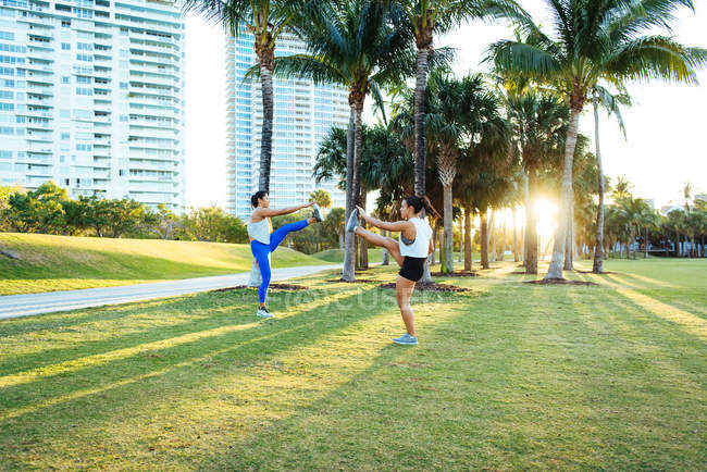 Jeunes femmes faisant de l'exercice à l'extérieur — Photo de stock