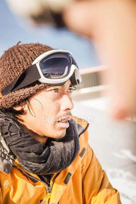 Male skier looking aside — Stock Photo