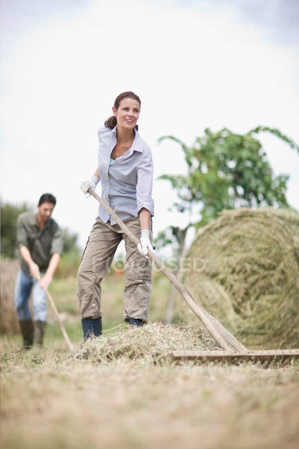 Женщина греет сено — стоковое фото