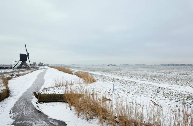 Estrada rural em paisagem nevada — Fotografia de Stock