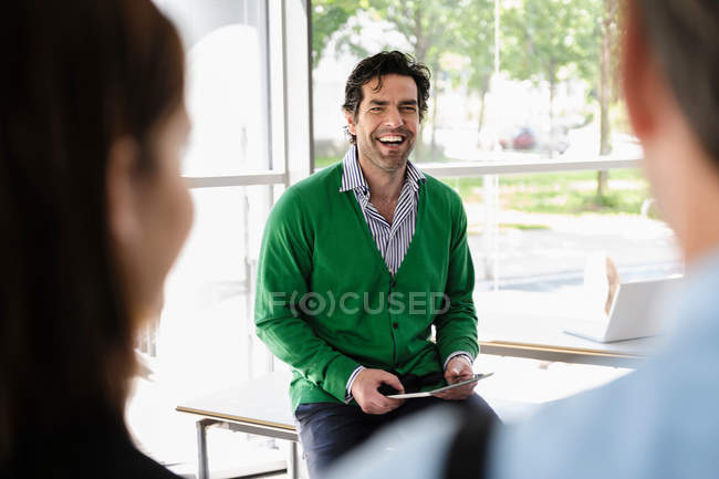 Businessman holding tablet computer — Stock Photo