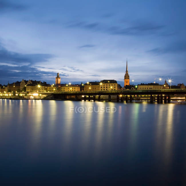 Observing view of Gamla Stan at night — Stock Photo