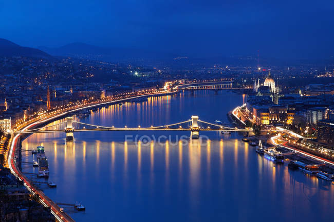 Aerial view of Budapest and river Danube — Stock Photo