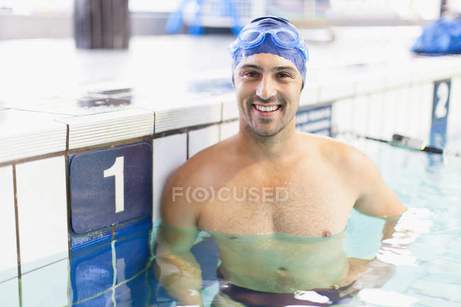 Swimmer in first pool lane — Stock Photo