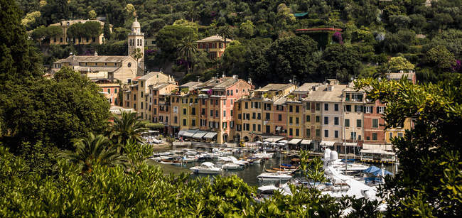 Vista aérea de Portofino, Génova, Liguria, Italia - foto de stock
