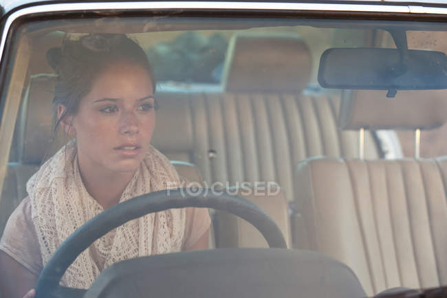 Portrait of Girl waiting in car — Stock Photo