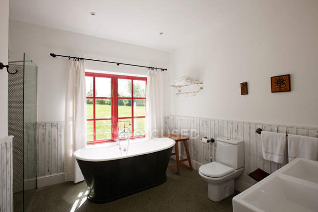 Ванная комната с ванной возле окна — стоковое фото