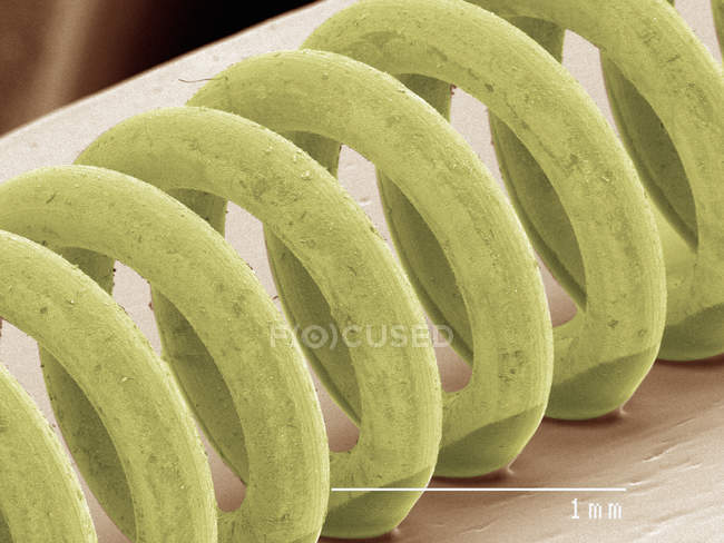Coloured scanning electron micrograph of a spring — Stock Photo