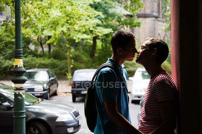 Ein schwules Paar küsst — Stockfoto