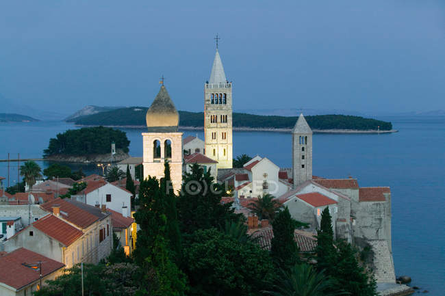 Aerial view of churches on island of Rab, Croatia — Stock Photo