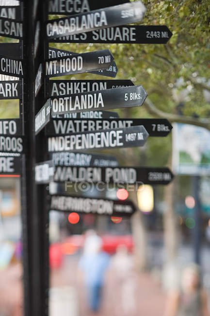 Close up of Signpost in portland — Stock Photo