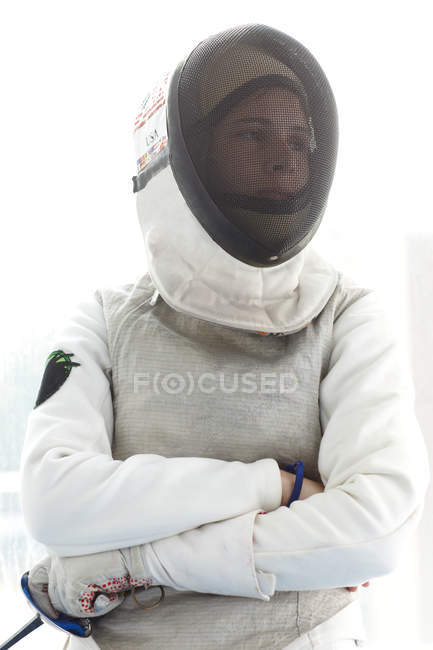 Female fencer in mask — Stock Photo