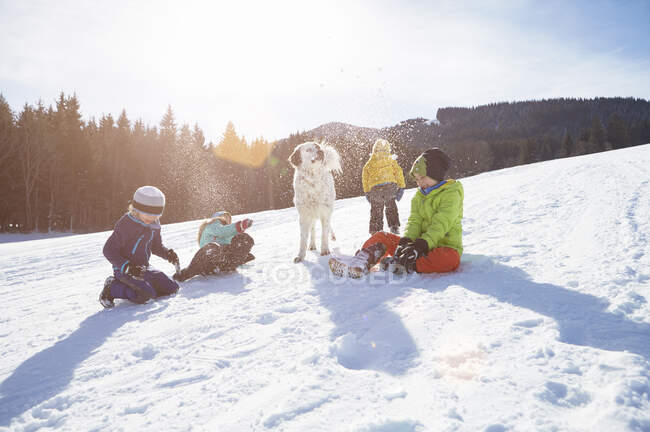 Дети играют в снегу — стоковое фото