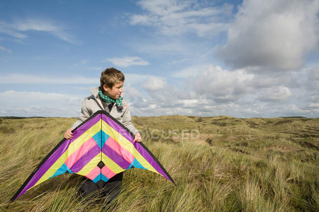 Мальчик с воздушным змеем — стоковое фото
