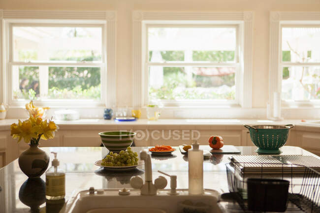 Kitchen interior at sunny day — Stock Photo