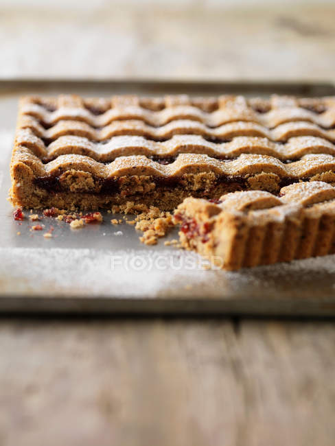 Tray of baked fruit tart — Stock Photo