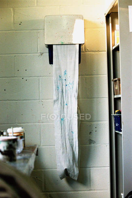Blue paint on hand towel — Stock Photo