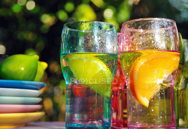 Fruity drinks in glasses — Stock Photo