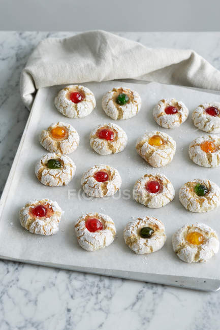 Cookies on baking sheet — Stock Photo